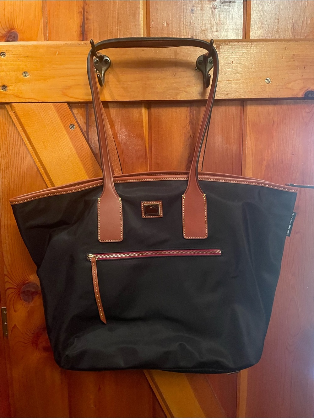 Dooney & Bourke Wayfarer Black Italian Nylon Tote with Leather Trim. Lightweight
